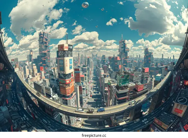 Futuristic Cityscape Aerial Perspective