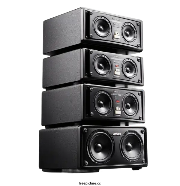 [Transparent Background PNG]Stylish Black Stacked Speaker Set
