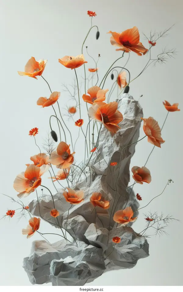 Orange flowers and white stone