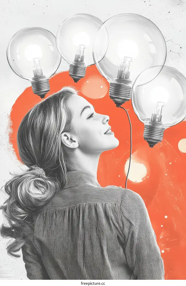 Creative Woman with Light Bulbs Ideas