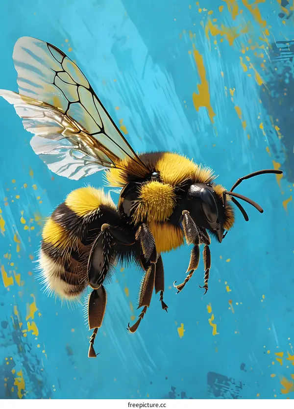 Bumblebee Flight on Blue Abstract