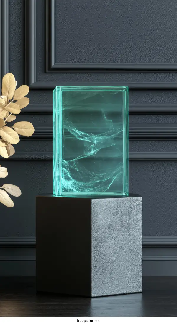 Modern Glass Display Stand with Teal Hue