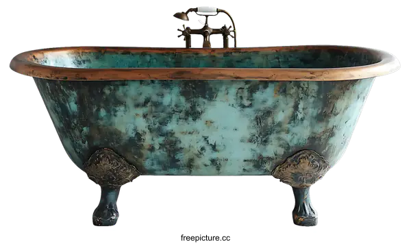 [Transparent Background PNG]Antique Copper Bathtub with Vintage Patina