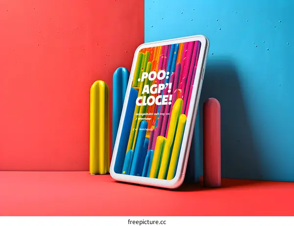 Colorful Abstract Phone Mockup on Red and Blue Background