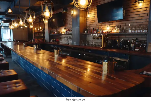Modern Rustic Bar with Warm Lighting