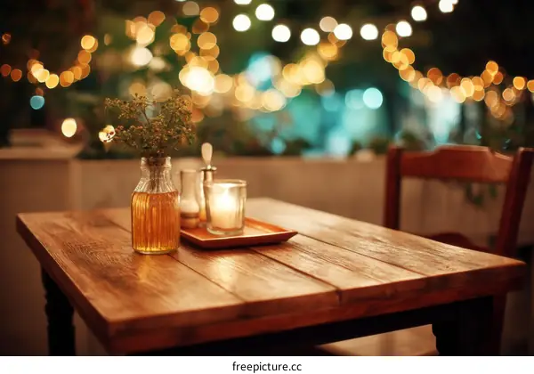 Rustic Outdoor Dining Table Setting at Night