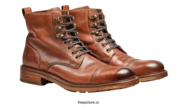 [Transparent Background PNG]Pair of Brown Leather Ankle Boots