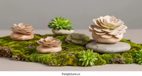 Succulents on Moss and Stones Still Life Photography