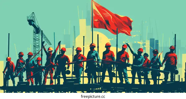 Construction Workers Celebrate Building Completion