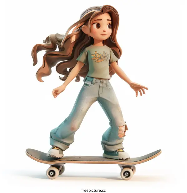 An illustration of a girl skateboarding