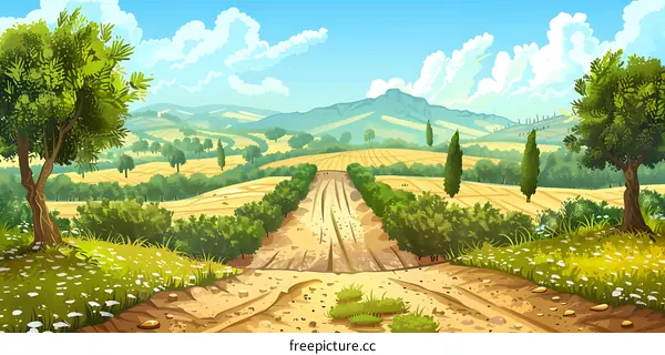 Summer Landscape with Road and Trees