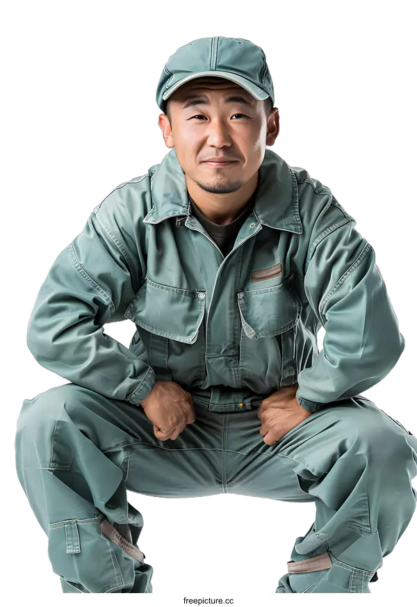 [Transparent Background PNG]Portrait of a Japanese construction worker in uniform