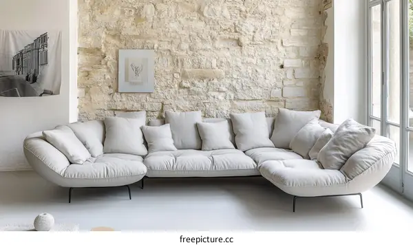 Modern Light Beige Sectional Sofa in a Stylish Living Room