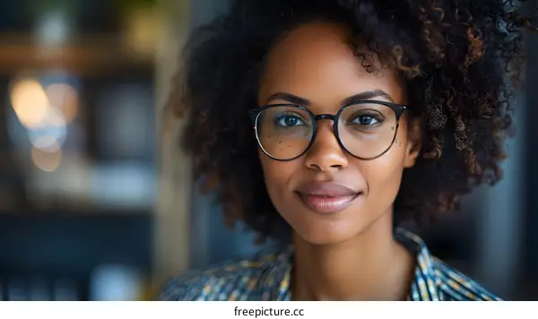 Portrait of a Confident Black Woman Wearing Glasses
