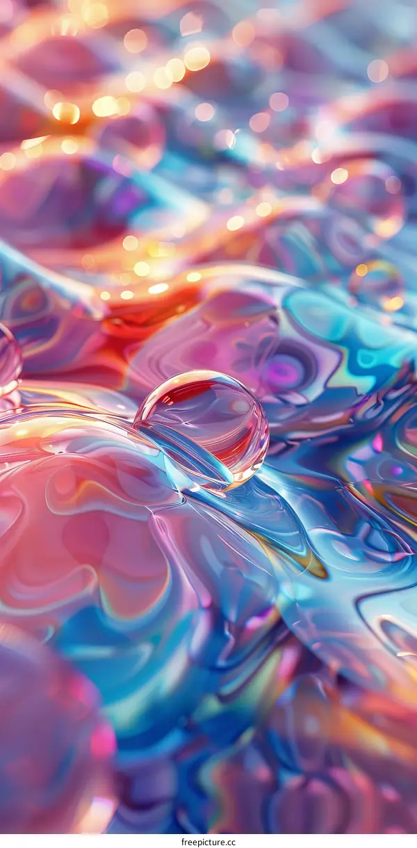 Abstract Water Droplet On Rainbow Liquid