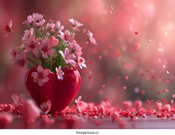Pink flowers in a red vase