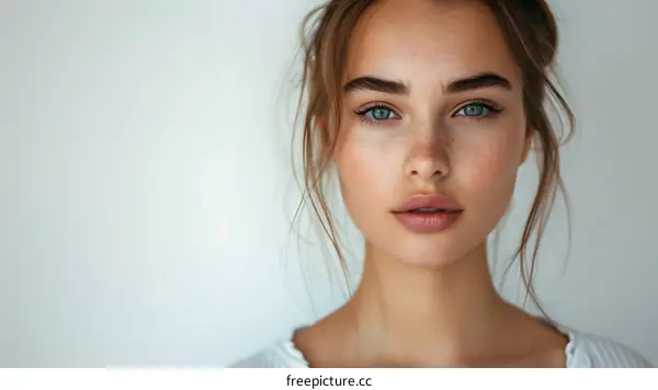 portrait of a beautiful young woman with freckles