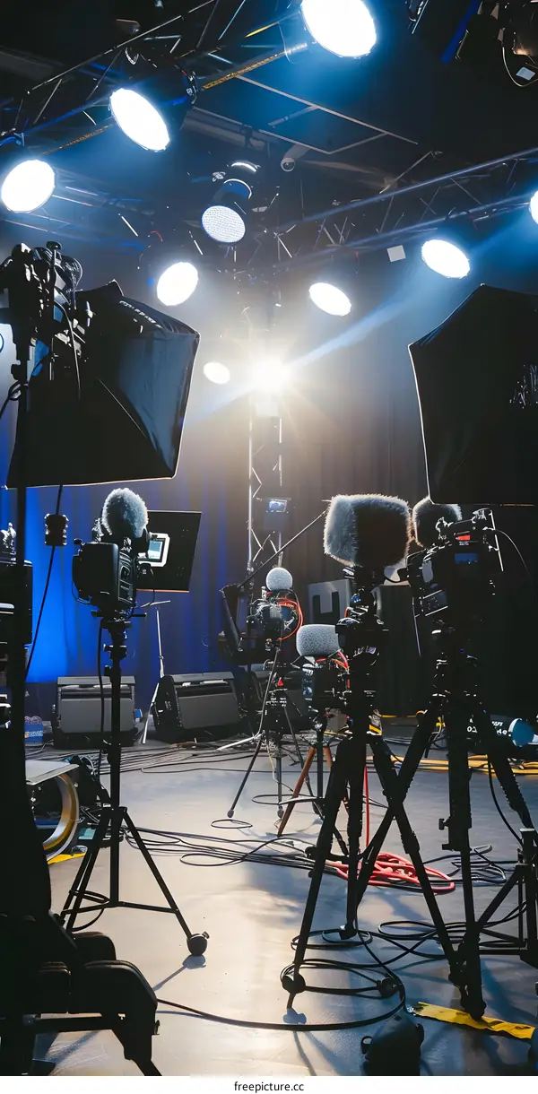 Studio Backstage with Professional Cameras and Lights