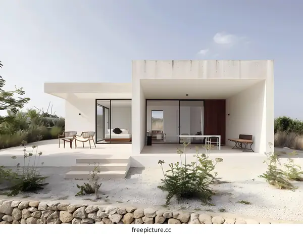 Modern Minimalist White House with Patio