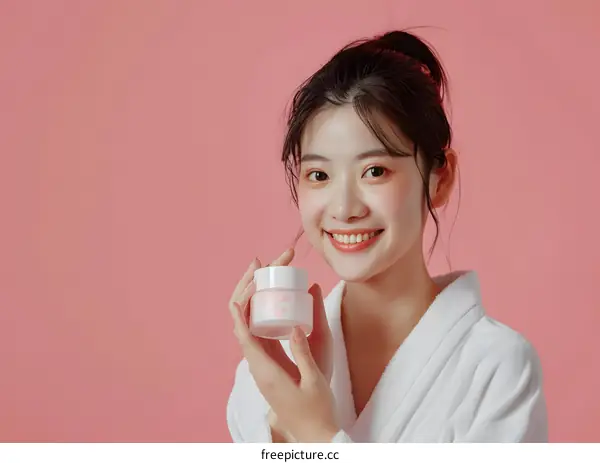 Beautiful Asian Woman Holding Skin Care Cream