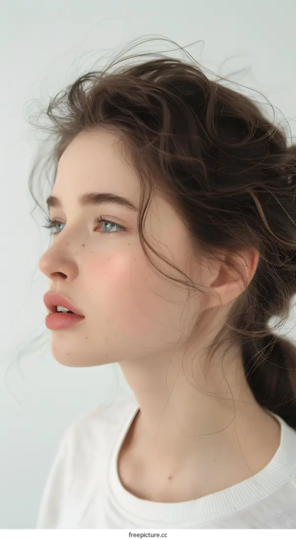 portrait of a beautiful young woman with freckles and brown hair