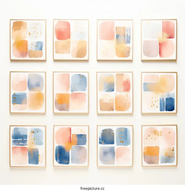 Abstract Watercolor Paintings with Gold箔