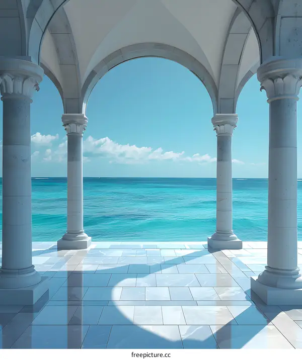 White Marble Columns Archway With Ocean View