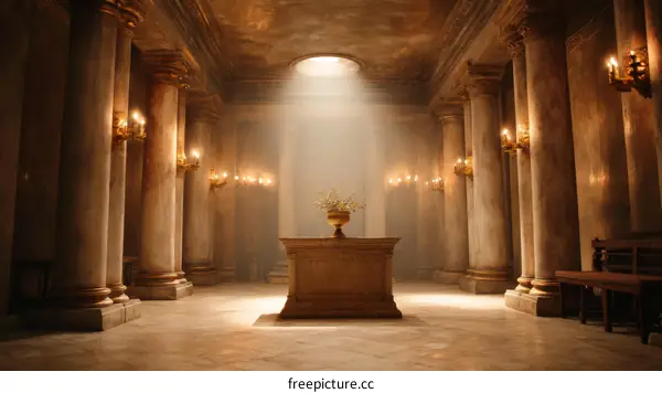 Antique Majestic Interior Hallway with Columns