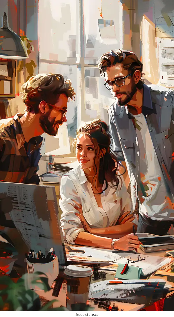 Three business people having a meeting in an office