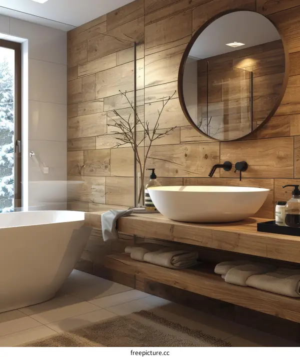 Modern Rustic Bathroom Design with Wooden Walls