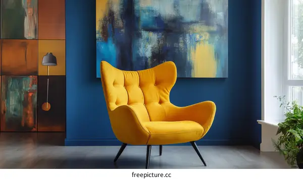 Modern Interior Design with Yellow Chair and Abstract Art