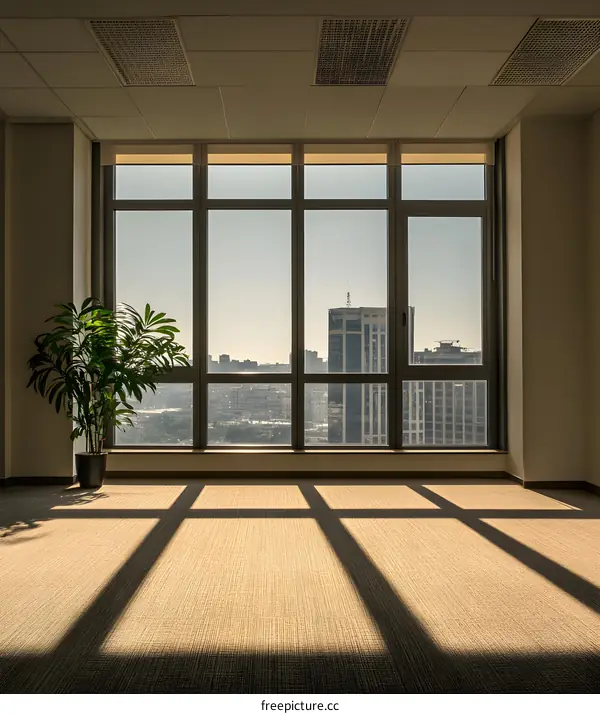 Large Window with City View in a Modern Office Space
