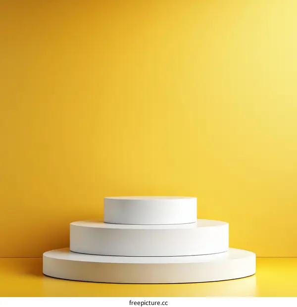 Minimalist White Pedestal Display Against a Sunny Yellow Background