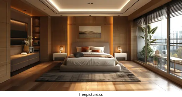Modern Wooden Bedroom Interior Design Illustration