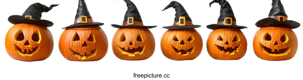 [Transparent Background PNG]Halloween Pumpkins with Witch Hats