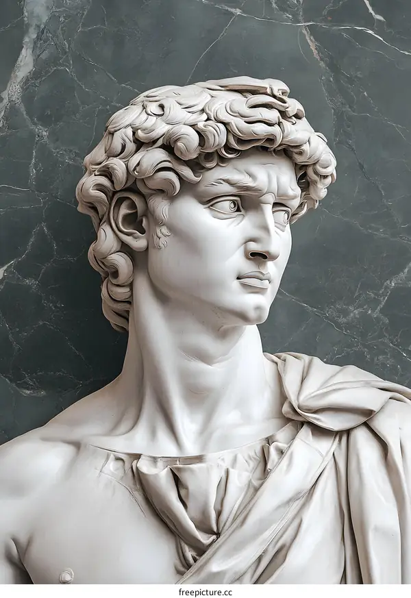 Marble Sculpture of a Man with a Dramatic Expression