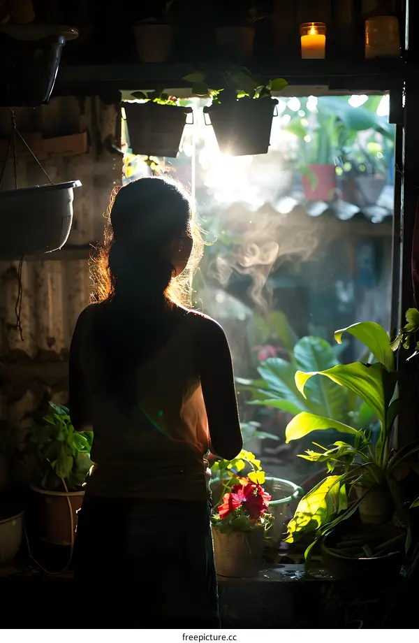 Girl with Plants in Sunlight