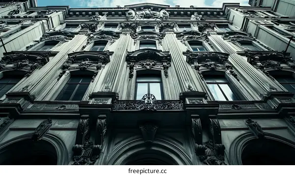 Low Angle View Of Old Building With Ornate Facade