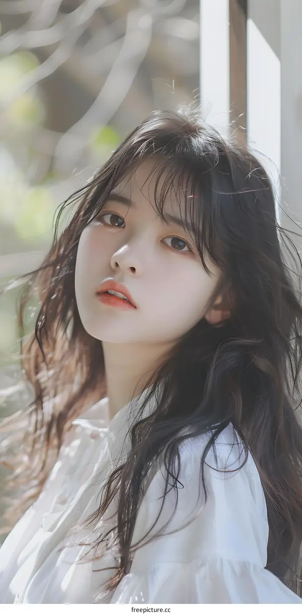 Portrait of a Young Asian Woman with Long Black Hair