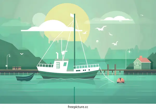 Green and White Sailboat Docked at Harbor