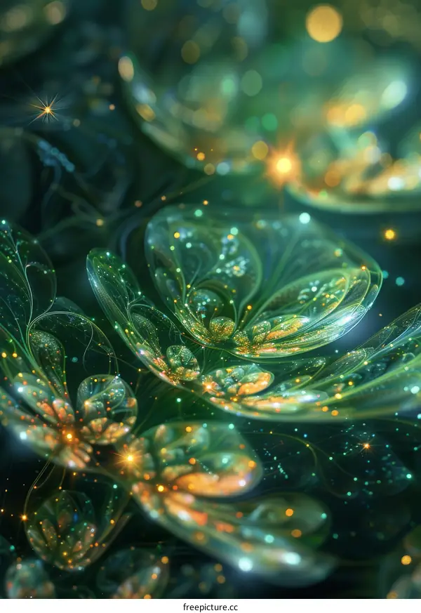 Fantasy Emerald and Gold Radiant Flowers