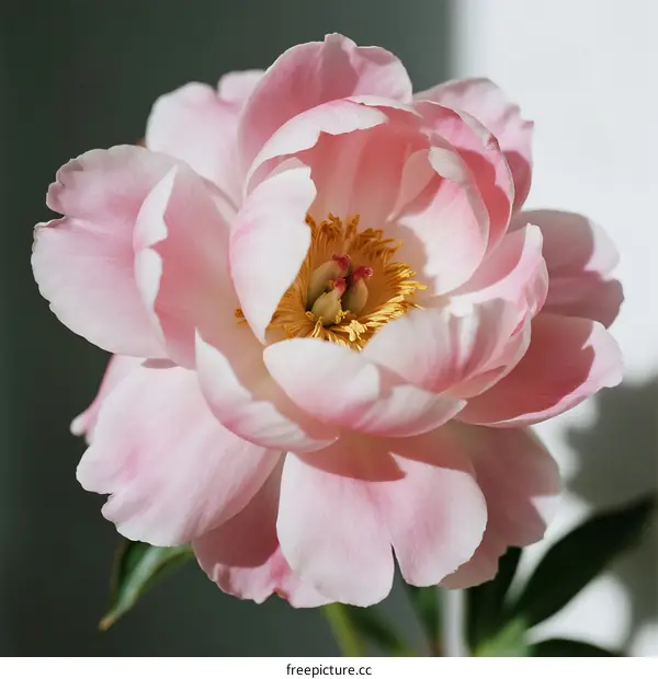 Close-up of a beautiful pink peony flower in full bloom