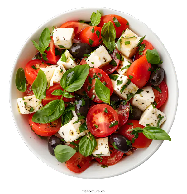 [Transparent Background PNG]Fresh Greek Salad with Feta Olives and Tomatoes