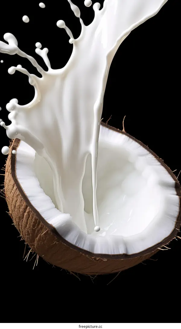Coconut Milk Splashing Out of a Coconut