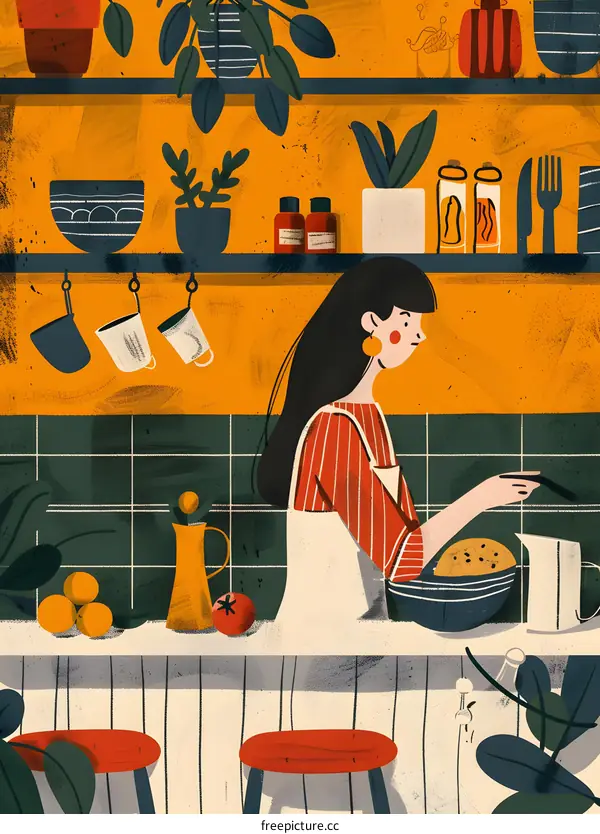 Woman Cooking in the Kitchen Illustration