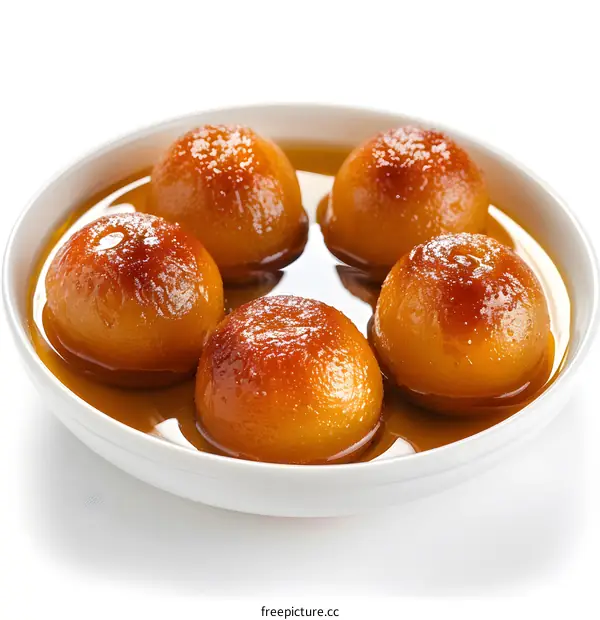 Gulab jamun dessert in a white bowl