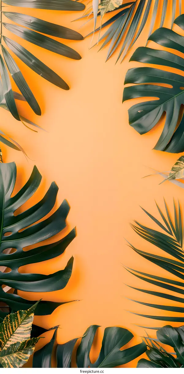 Tropical Leaves Background with Orange Background