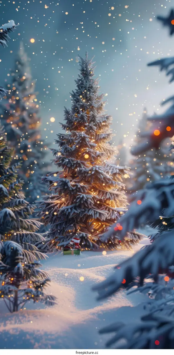 A Christmas Tree Sparkles in a Winter Wonderland