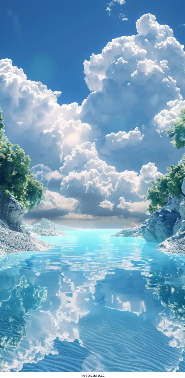 Blue Skies Over the Azure Ocean