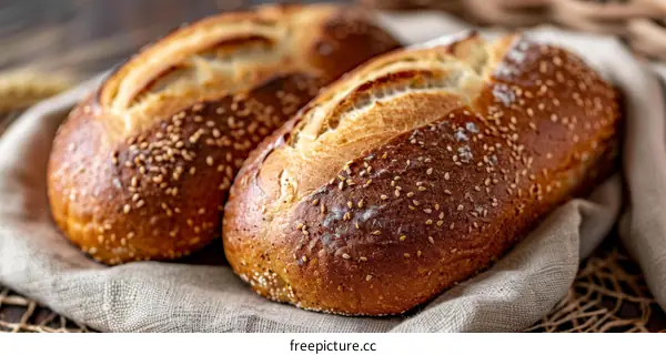 Loaf of bread sprinkled with sesame seeds